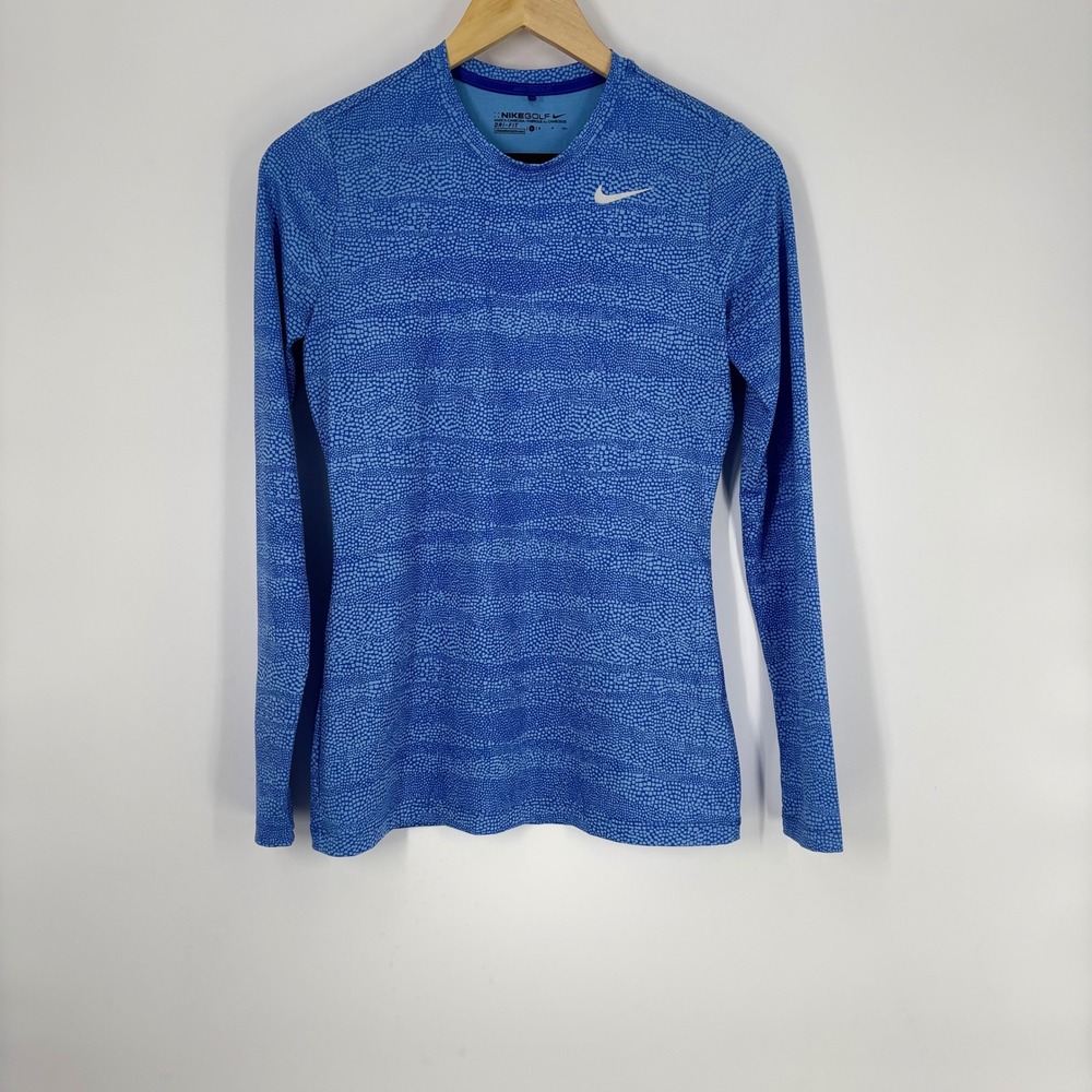 Nike Golf Dri-FIT Blue Mosaic Print Long Sleeve Athletic Top Womens Small